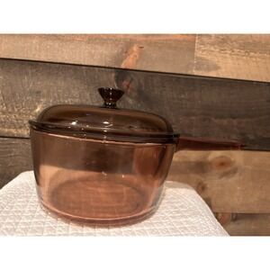Visions Corning Amber Glass 1.5L Saucepan with Lid V-1.5-C V-15-C USA Vintage